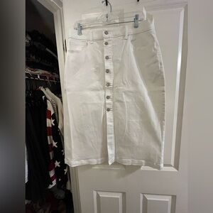 Banana Republic Factory White Denim Button-Front Pencil Skirt